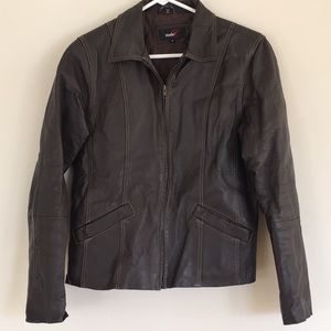Studio Y Leather Jacket Zip Front Brown Sz Sm